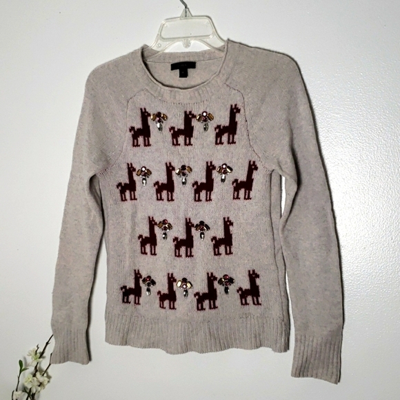 J crew wool lama and beaded sweater, chunky knit, crew neck, holiday, women's XS - Picture 1 of 7